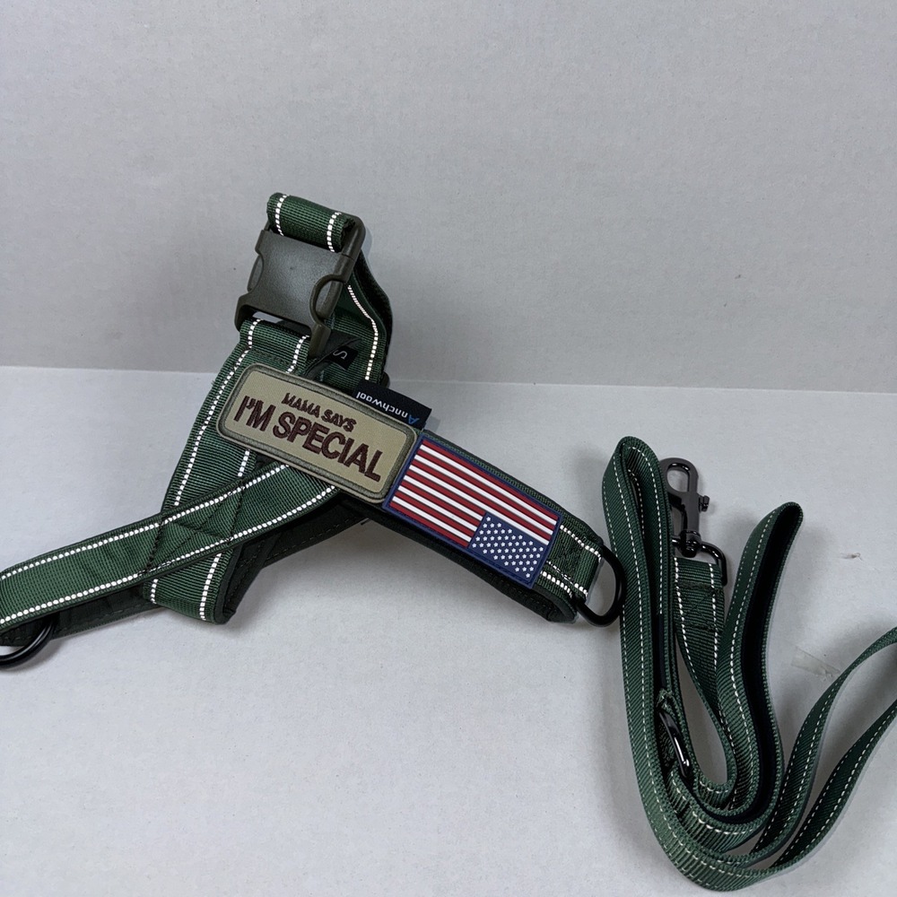 Annchwool No‎ Pull Dog Harness Soft Padded Handle Reflective Escape Proof Green
